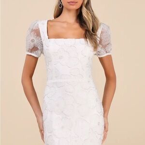 Lulu's Tarabya White 3D Floral Beaded Mini Dress